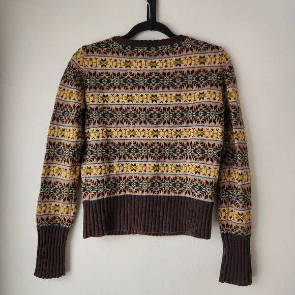 Vintage Tommy Hilfiger Brown Fair Isle Cardigan Sweater Lambswool Alpaca Size S - Picture 2 of 8